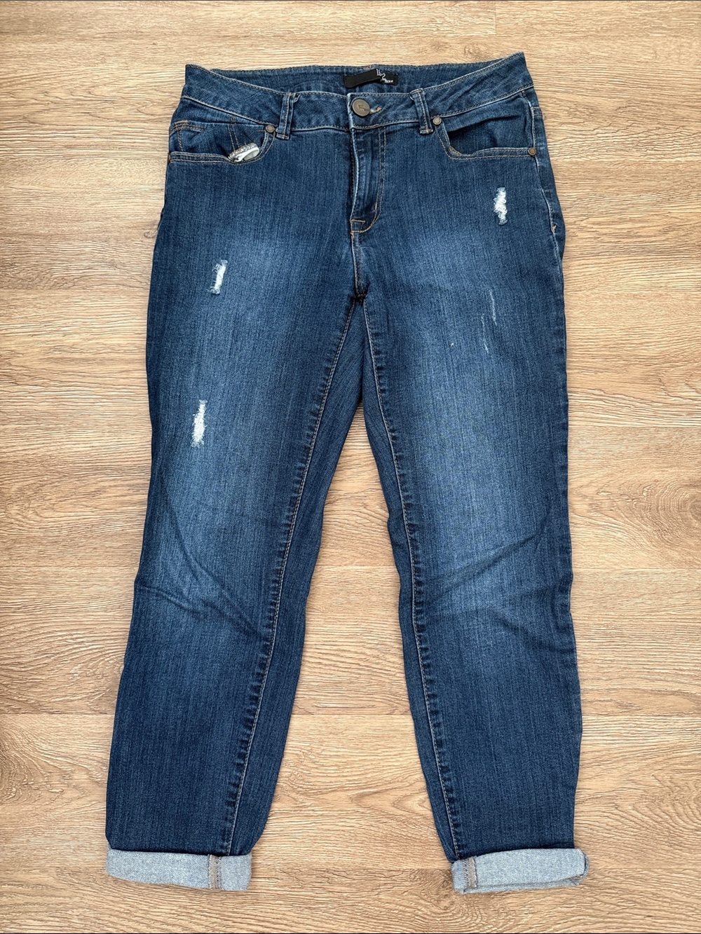 1822 Denim Dark Blue Boyfriend Jeans with Light Distressing
